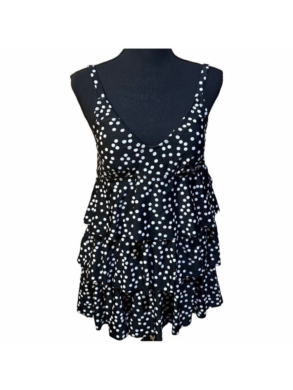 Jaclyn Smith Black White Polka Dot One Piece Bathing Suit Size 10